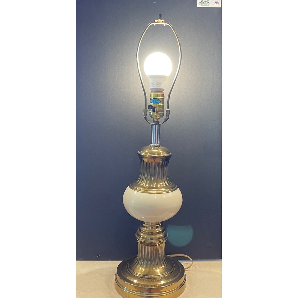 Alsy Vintage Table Lamp Brass Finish Ceramic Hollywood Regency Gold Cream Large - Picture 2 of 13